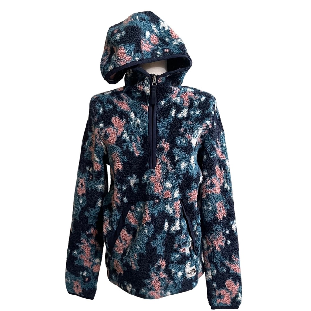 The North Face Womens Fleece Hoodie Pullover caPrint Navy Pink Blue campshire